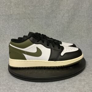 Air Jordan 1 Low Black Toe Medium Olive GS 7Y White 553560 092 sz 6.5